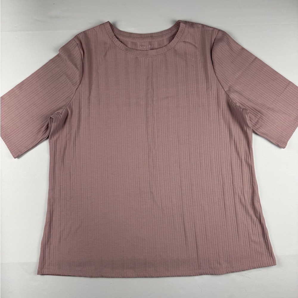 Nine West Soft spun ribbed knit short sleeve pink  top size XL
